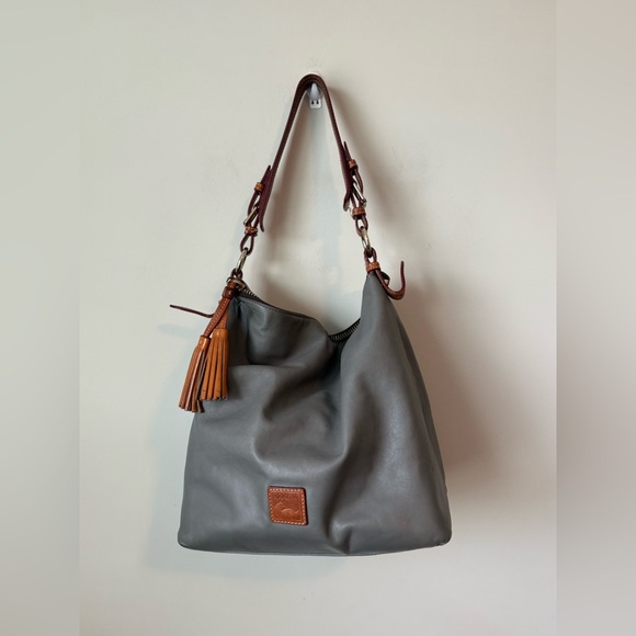 Dooney & Bourke Gray large McKenzie Hobo Bag with Tan Accents - Picture 1 of 12